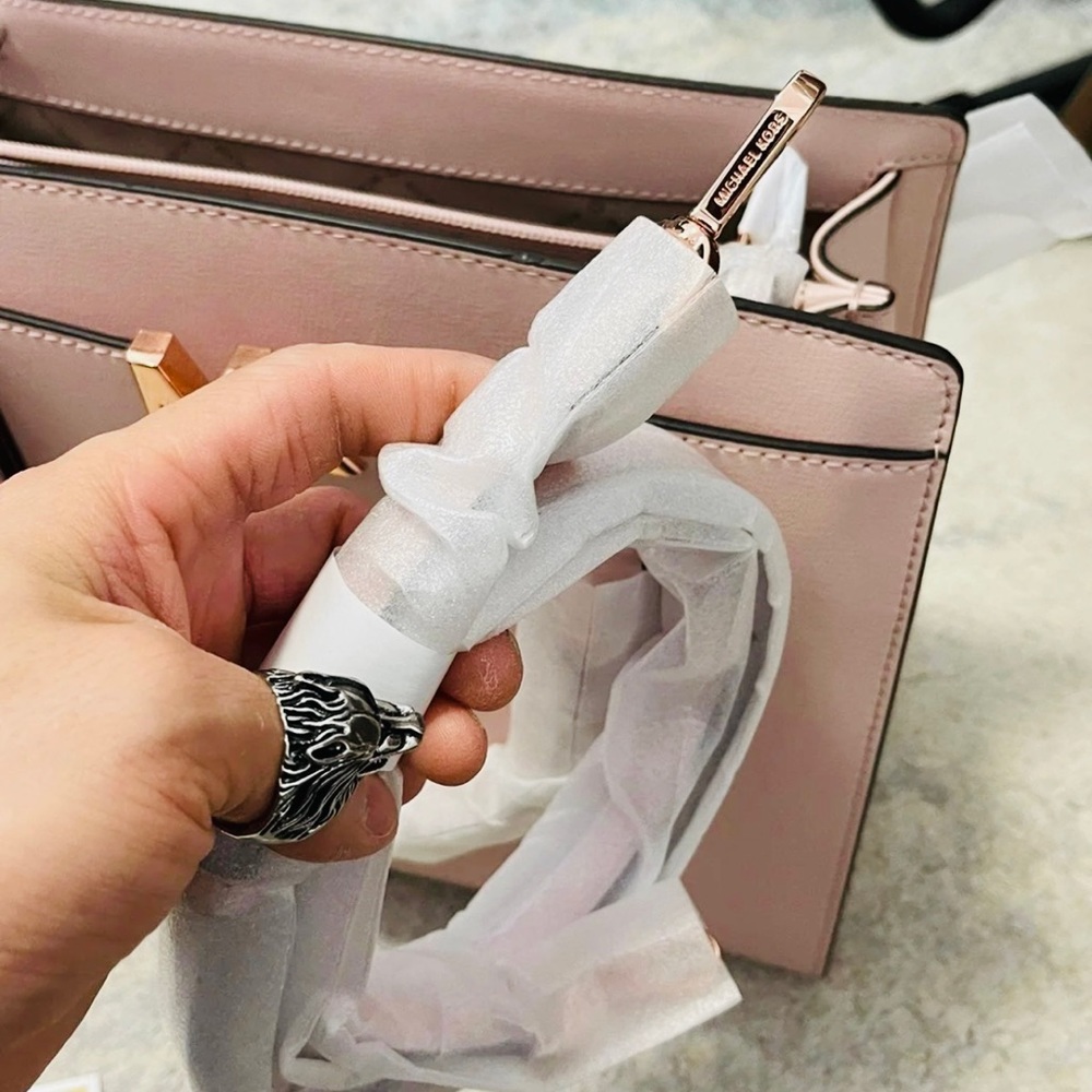 NWT Michael Kors Mott Large Saffiano Leather Satchel Bag In Power Blush Color - Picture 11 of 13